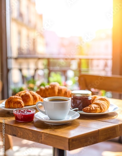 Outdoor cafe breakfast scene
