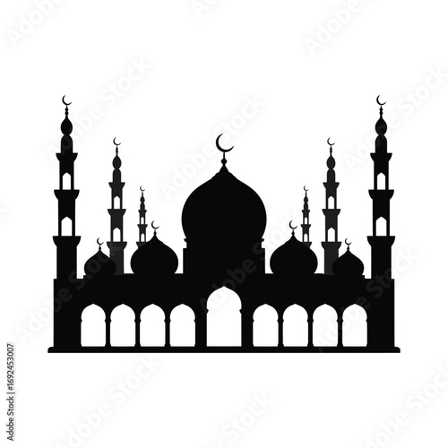 Majestic islamic mosque silhouette icon for spiritual and cultural representations silhouette vector illustration white background