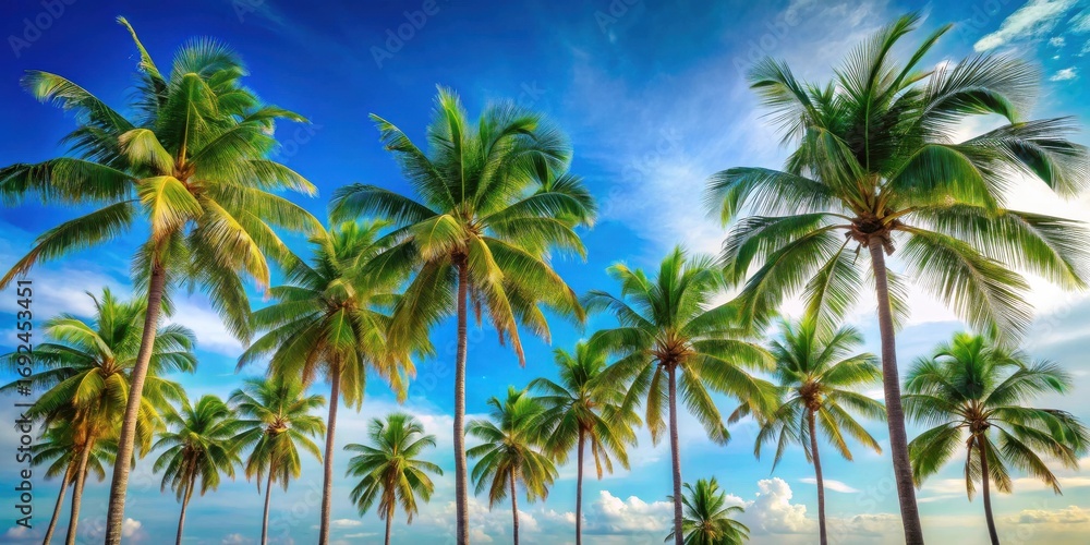 Obraz premium Lush Tropical Paradise A Stunning Array of Majestic Palm Trees Reaching Towards a Vibrant Azure Sky
