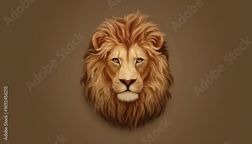 Lion emoji icon with deep golden mane and soft brown textured background