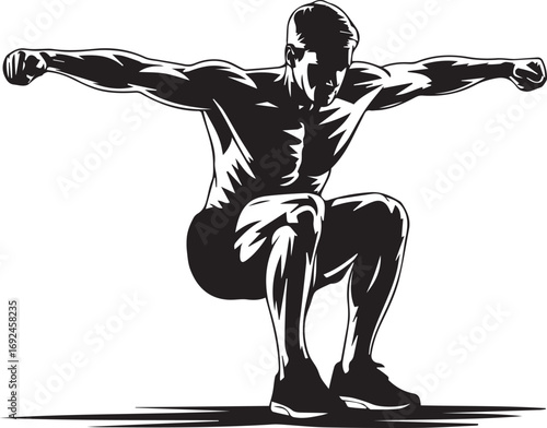 Fitness athlete silhouette performing squat exercise with dumbbells dynamic movement captured