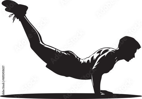 Muscular male fitness silhouette performing advanced push-up exercise on
