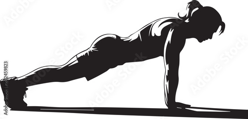 Silhouette of fit woman performing strength training exercise plank pose for core workout