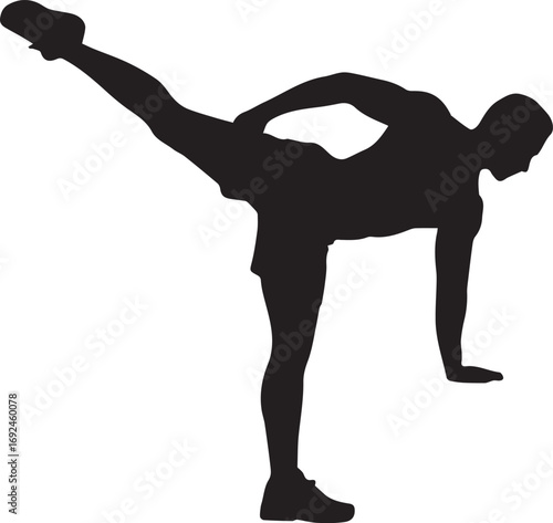 Dynamic fitness athlete silhouette performing kickboxing move action pose silhouette