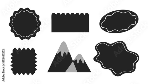 Abstract Badges, Labels, Blob Frames, and Mountain Silhouettes Vector Set
