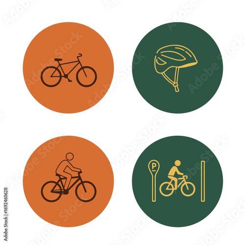 Icons bike, helmet, riding, parking