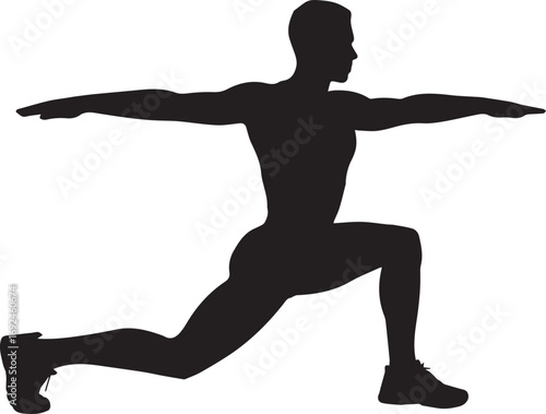 Fitness athlete silhouette performing warrior ii pose for strength and flexibility training