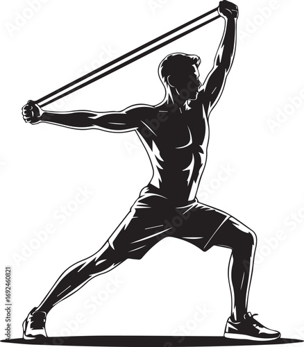 Athletic silhouette performing resistance band exercise for strength and fitness training