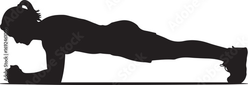 Silhouette of a fit woman performing a plank exercise for core strength training.