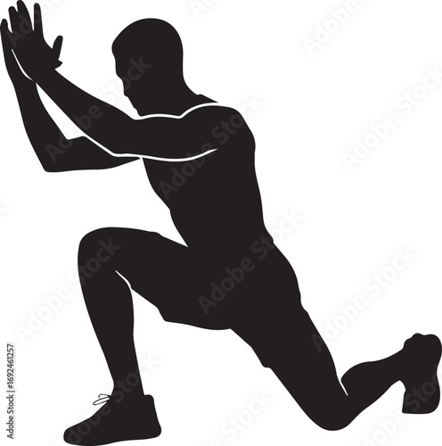 Fitness athlete silhouette performing a dynamic lunge exercise for strength and conditioning training