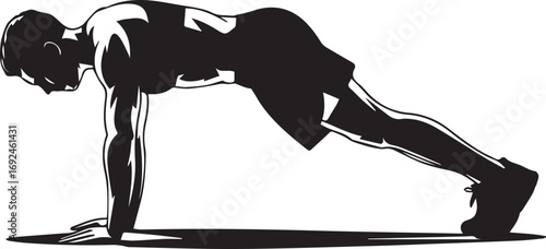 Athletic male silhouette performing a plank exercise for core strength and fitness