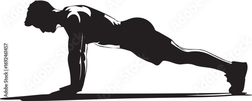 Dynamic silhouette of a fit athlete performing a powerful plank exercise for strength training