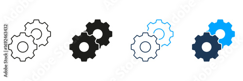 Gears And Cogs Line And Solid Icon Set. Mechanical Engineering, Automation, And Process Optimization Symbol Collection. Industrial And Technological Concept. Isolated Vector Illustration