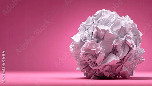 Crumpled paper ball on a pink backdrop