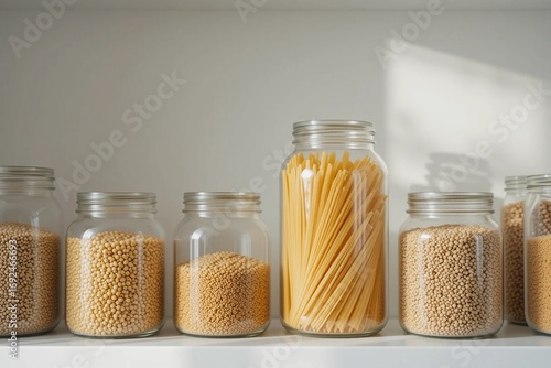 Wallpaper Mural Pantry organization with glass jars filled with grains and pasta on a shelf Torontodigital.ca