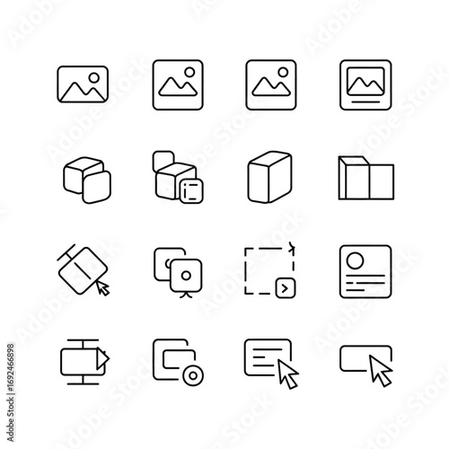 Wireframing icons set for ux ui design and prototyping elements collection silhouette vector illustration white background