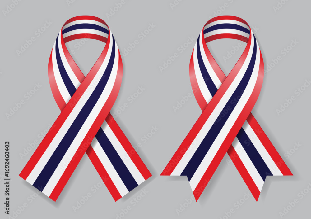 Obraz premium 3d stripe ribbon bow with Thailand national flag colors vector illustration