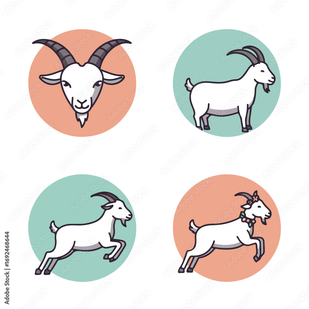 Obraz premium Cartoon goats on pastel circles