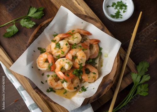 Delicious garlic butter shrimp with parsley garnish