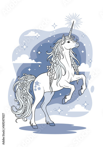 Enchanting unicorn standing proudly under a starry sky full of wonder