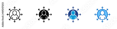 Skill Expansion Multiple Style Icon Design Vector - Person surrounded by outward arrows, symbolizing personal growth, skill development, and capability increase