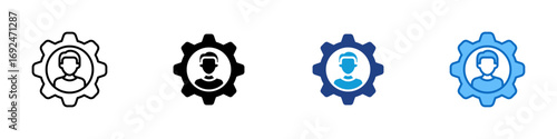 User Settings Multiple Style Icon Design Vector - Gear with user avatar in the center, representing personal or account settings configuration