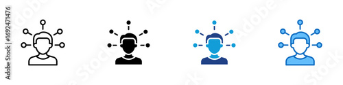 Idea Network Multiple Style Icon Design Vector - Head with connecting nodes symbolizing a network of thoughts, brainstorming, or idea sharing