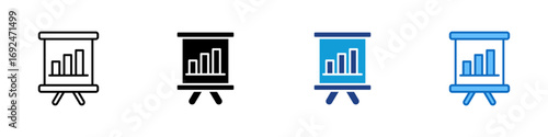 Presentation Board Multiple Style Icon Design Vector - Bar chart on an easel board, symbolizing business presentation or data explanation