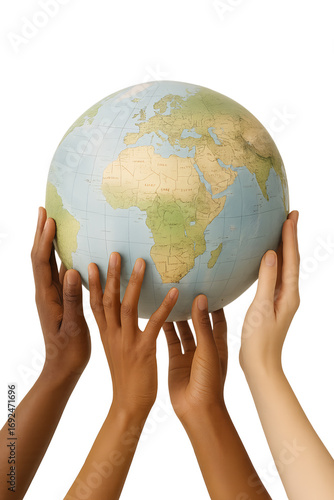 Diverse Hands Holding Globe Illustration on Transparent Background