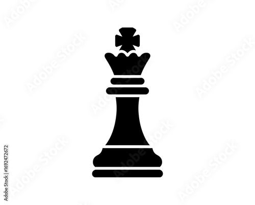 Illustration of a single black chess king piece with a cross on top isolated on a white background silhouette