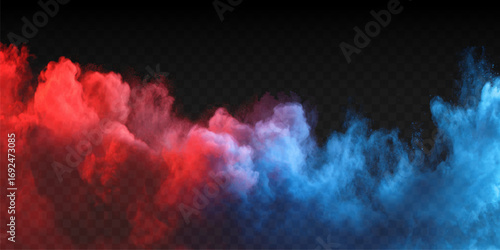 Vector red and blue smoke isolated on transparent background.