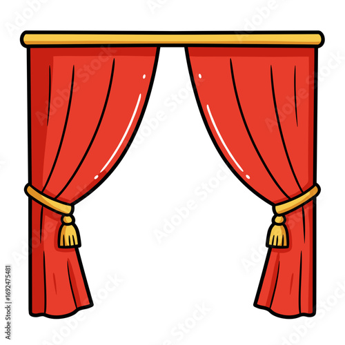 Red curtain with tassels hanging in a stylish decorative design  
