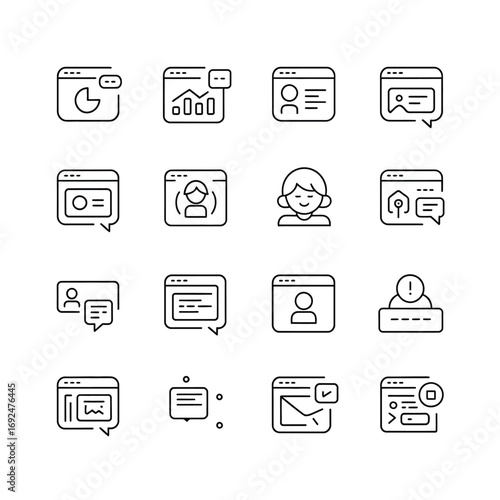 Bundle of 12 hand-drawn dashboard and user interface icons for web and app design silhouette vector illustration white background