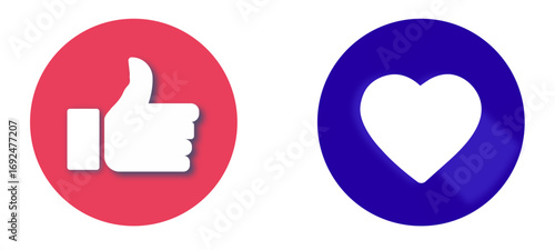 Thumbs and heart icon. Vector love and love icon. Like and like buttons ready for websites and mobile apps. red and blue buttons