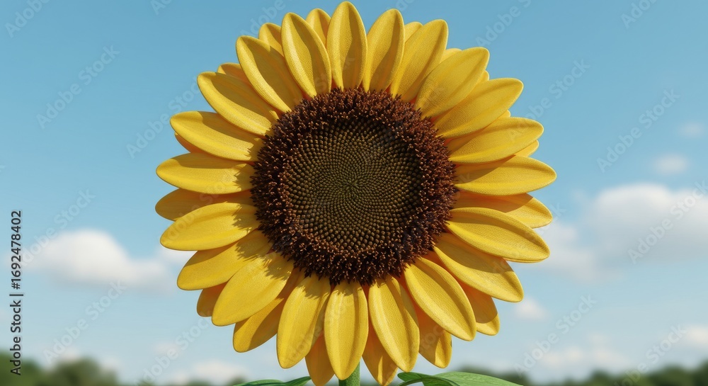 Naklejka premium Single sunflower against blue sky