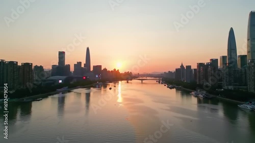 Wallpaper Mural Sunrise cityscape river panorama Torontodigital.ca