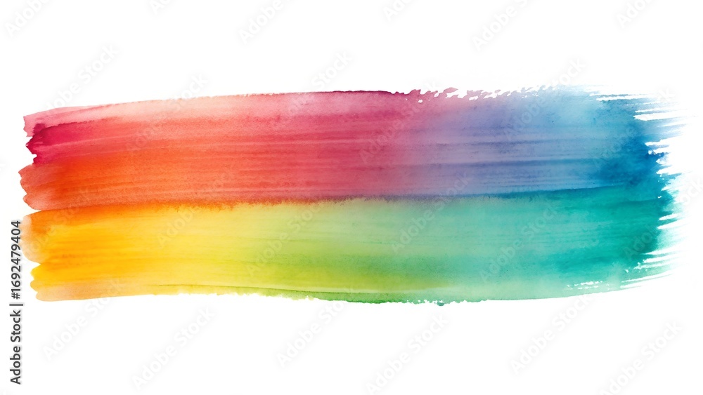 Obraz premium Vibrant rainbow watercolor brush stroke blending colors beautifully for creative projects and designs.