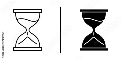 Hourglass illustration: A minimalist illustration that features two contrasting hourglasses, one with a sleek, black fill, and the other outlined in elegant white.