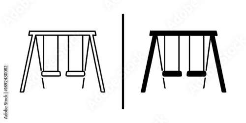 Playground's Dualism: Two distinct representations of a children's swing set, one in crisp outline and the other in bold silhouette, offering a graphic study of form and contrast.