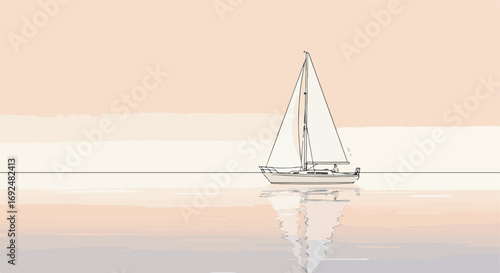 Boat on sea with faint reflection