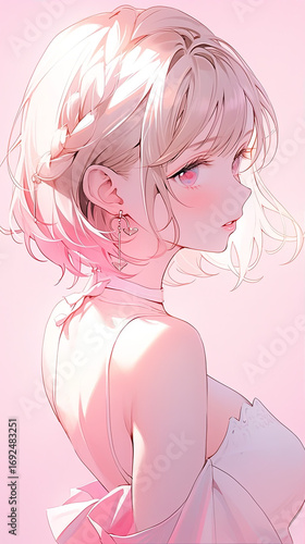 Wallpaper Mural  Ethereal Anime Girl with Blonde Hair in a White Dress against a Soft Pink Background Torontodigital.ca