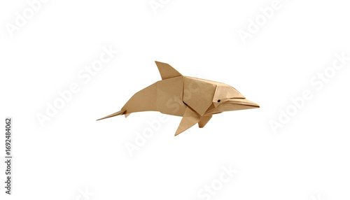 Cute dolphin origami paper illustration on white background