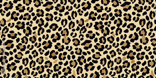 Seamless leopard print pattern with black and tan spots on a light beige background