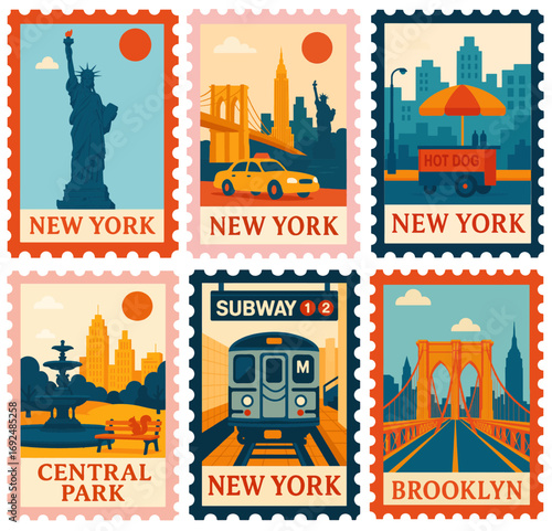 SET OF NEW YORK STAMPS ILLUSTRATION