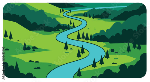 Verdant river valley, simple