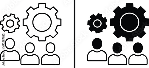 Teamwork in Mechanism: Conceptual graphic depicts teamwork, symbolized by the gears turning in sync above the team of people. Showcasing the power of collaboration and coordinated effort.