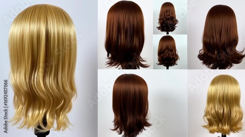 Wig Collection: Blonde, Brown, and Red Hair Styles on Display