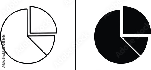 Pie Chart Dynamics: A black and white pie chart showcases proportional data distribution, with distinct segments representing various percentages. Perfect for illustrating business, marketing.
