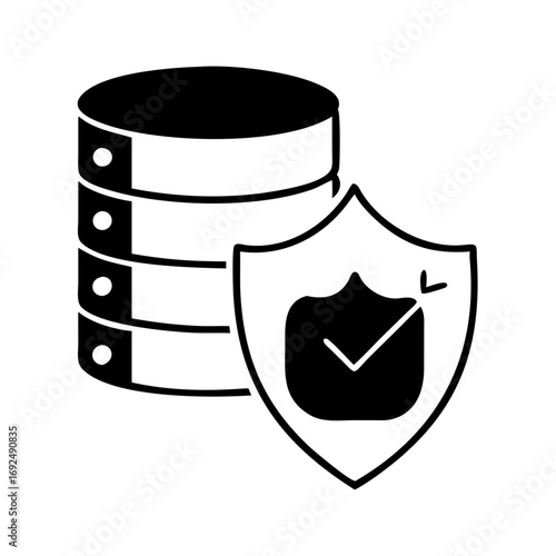 Vector art of database security with shield protection of data and privacy on the internet is important for business
