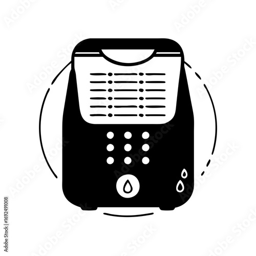 Vector art of black and white icon of a deep fryer, for cooking crispy fried food at home with precise temperature control